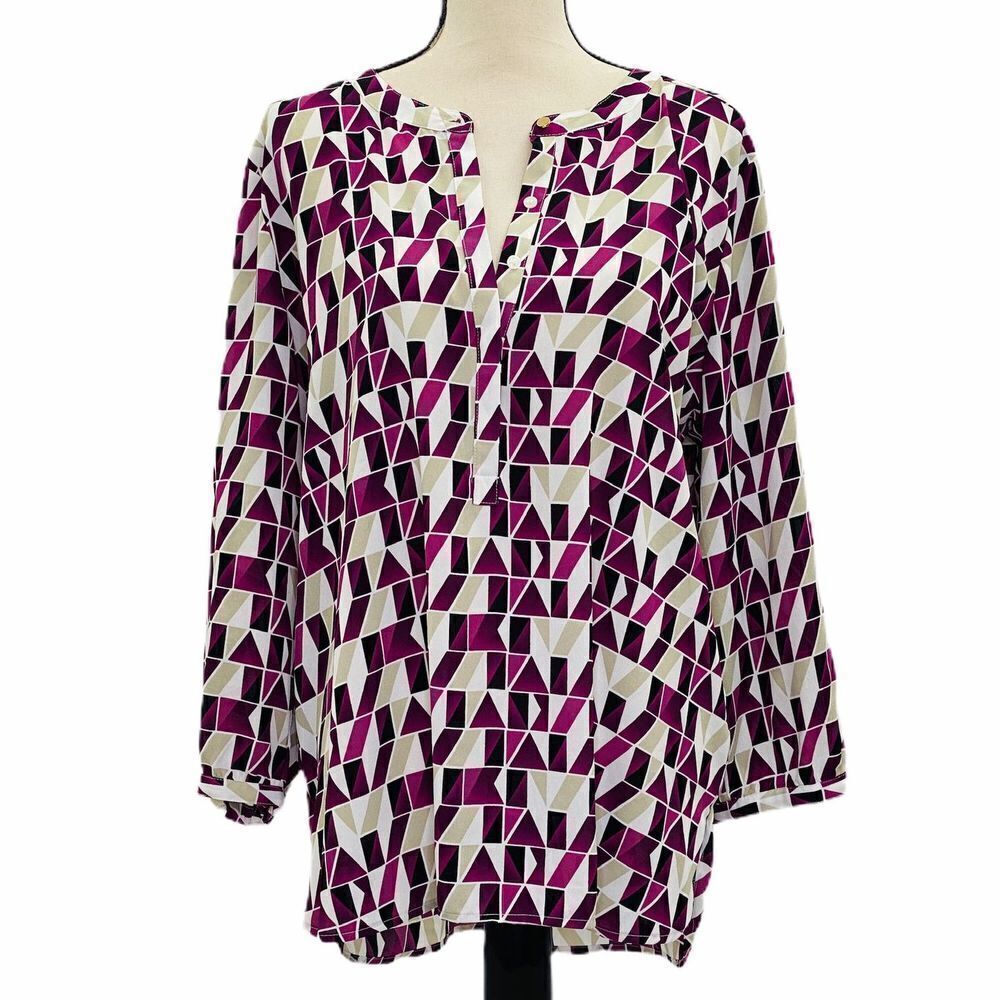 JM Collection Geometric Flowy Blouse Sz Xl